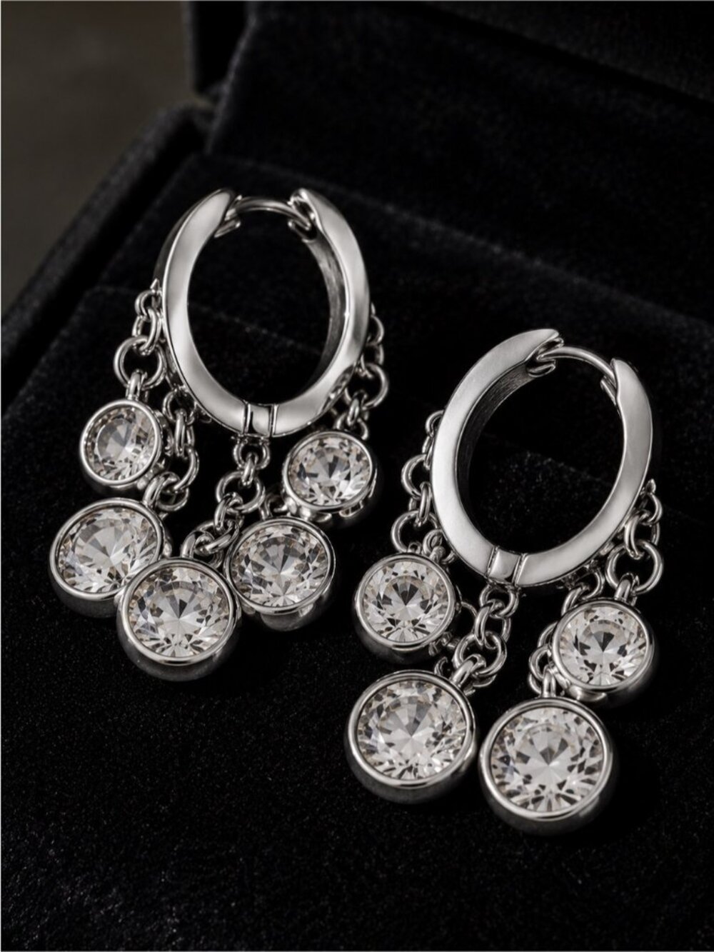 Silver-Tone Crystal Dangle Hoop Earrings - Clear